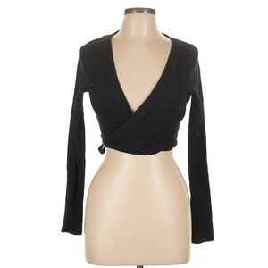 Zara Black Wrap Long Sleeve Crop Top Size L NWOT